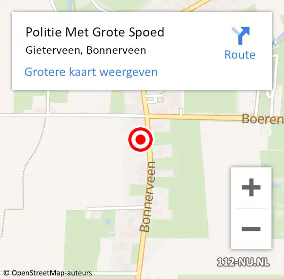 Locatie op kaart van de 112 melding: Politie Met Grote Spoed Naar Gieterveen, Bonnerveen op 21 september 2023 22:46