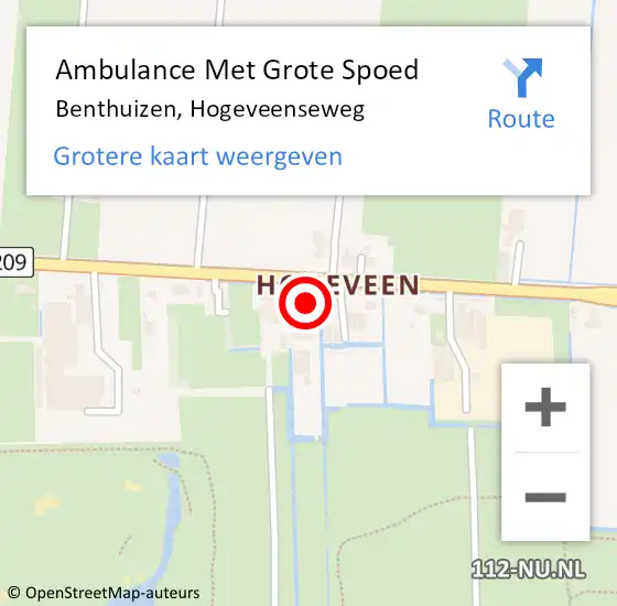 Locatie op kaart van de 112 melding: Ambulance Met Grote Spoed Naar Benthuizen, Hogeveenseweg op 21 september 2023 23:27