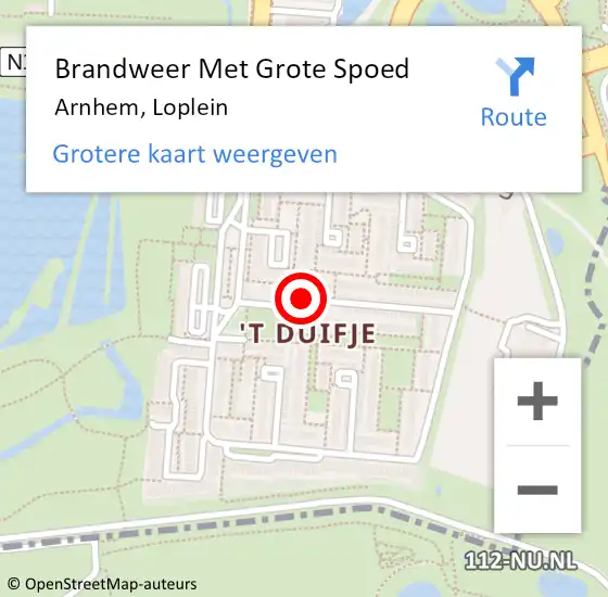 Locatie op kaart van de 112 melding: Brandweer Met Grote Spoed Naar Arnhem, Loplein op 22 september 2023 00:59