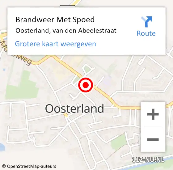 Locatie op kaart van de 112 melding: Brandweer Met Spoed Naar Oosterland, van den Abeelestraat op 22 september 2023 01:28