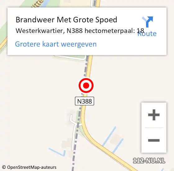 Locatie op kaart van de 112 melding: Brandweer Met Grote Spoed Naar Westerkwartier, N388 hectometerpaal: 18 op 22 september 2023 05:02