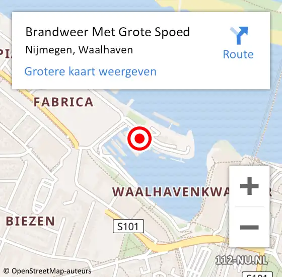 Locatie op kaart van de 112 melding: Brandweer Met Grote Spoed Naar Nijmegen, Waalhaven op 22 september 2023 07:41