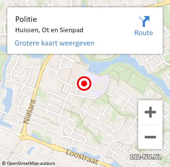 Locatie op kaart van de 112 melding: Politie Huissen, Ot en Sienpad op 22 september 2023 08:34