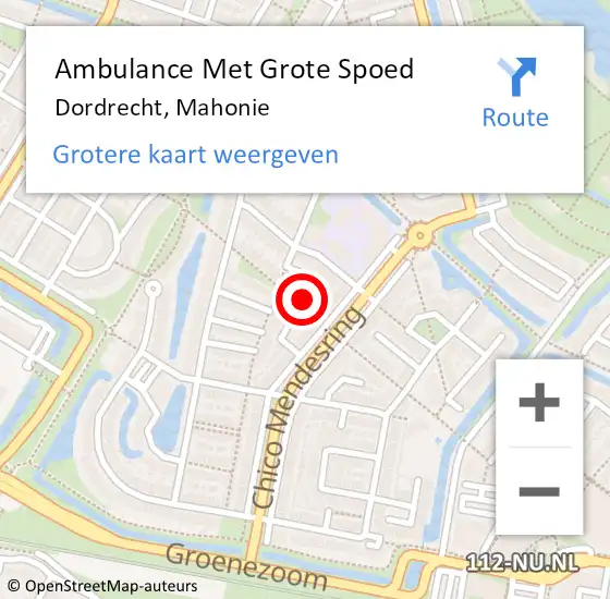 Locatie op kaart van de 112 melding: Ambulance Met Grote Spoed Naar Dordrecht, Mahonie op 22 september 2023 09:46