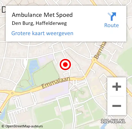 Locatie op kaart van de 112 melding: Ambulance Met Spoed Naar Den Burg, Haffelderweg op 22 september 2023 10:52