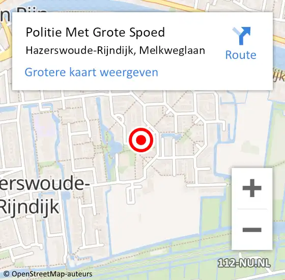 Locatie op kaart van de 112 melding: Politie Met Grote Spoed Naar Hazerswoude-Rijndijk, Melkweglaan op 22 september 2023 11:00