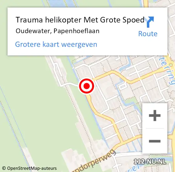 Locatie op kaart van de 112 melding: Trauma helikopter Met Grote Spoed Naar Oudewater, Papenhoeflaan op 22 september 2023 11:30