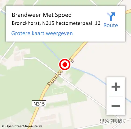 Locatie op kaart van de 112 melding: Brandweer Met Spoed Naar Bronckhorst, N315 hectometerpaal: 13 op 22 september 2023 12:34