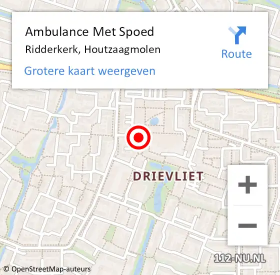 Locatie op kaart van de 112 melding: Ambulance Met Spoed Naar Ridderkerk, Houtzaagmolen op 22 september 2023 12:46