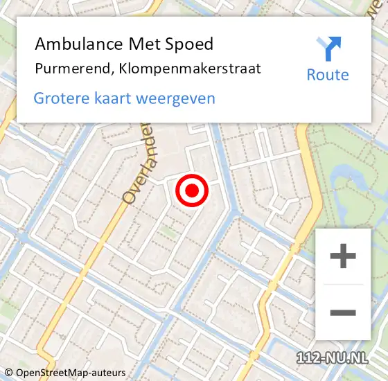 Locatie op kaart van de 112 melding: Ambulance Met Spoed Naar Purmerend, Klompenmakerstraat op 22 september 2023 13:20