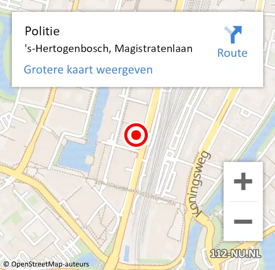 Locatie op kaart van de 112 melding: Politie 's-Hertogenbosch, Magistratenlaan op 22 september 2023 13:45