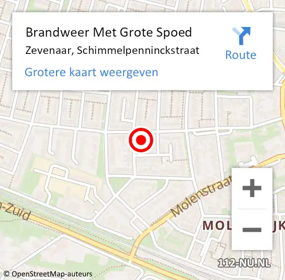Locatie op kaart van de 112 melding: Brandweer Met Grote Spoed Naar Zevenaar, Schimmelpenninckstraat op 22 september 2023 13:46