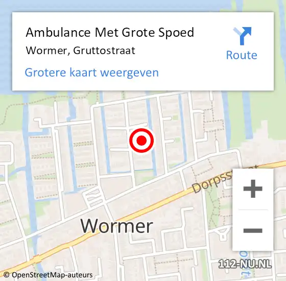 Locatie op kaart van de 112 melding: Ambulance Met Grote Spoed Naar Wormer, Gruttostraat op 22 september 2023 14:06