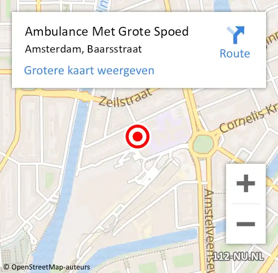 Locatie op kaart van de 112 melding: Ambulance Met Grote Spoed Naar Amsterdam, Baarsstraat op 22 september 2023 15:03