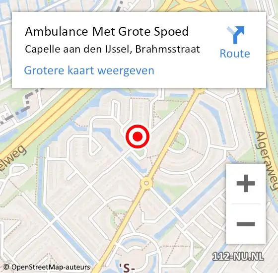 Locatie op kaart van de 112 melding: Ambulance Met Grote Spoed Naar Capelle aan den IJssel, Brahmsstraat op 22 september 2023 15:07