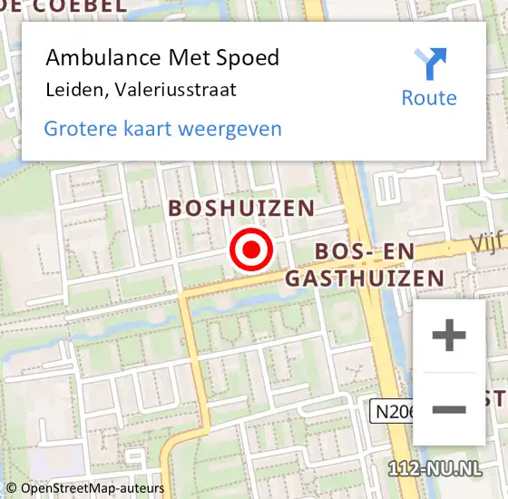 Locatie op kaart van de 112 melding: Ambulance Met Spoed Naar Leiden, Valeriusstraat op 22 september 2023 17:36