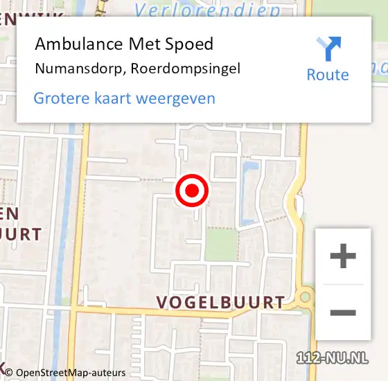 Locatie op kaart van de 112 melding: Ambulance Met Spoed Naar Numansdorp, Roerdompsingel op 22 september 2023 18:09