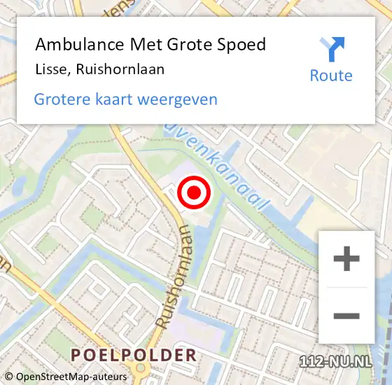 Locatie op kaart van de 112 melding: Ambulance Met Grote Spoed Naar Lisse, Ruishornlaan op 22 september 2023 20:09