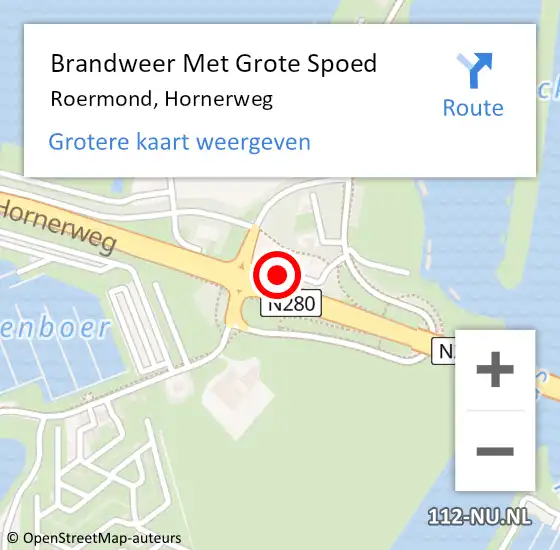 Locatie op kaart van de 112 melding: Brandweer Met Grote Spoed Naar Roermond, Hornerweg op 22 september 2023 21:39