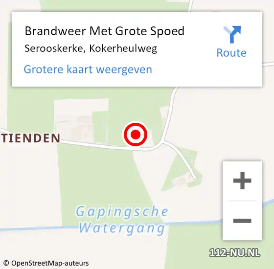 Locatie op kaart van de 112 melding: Brandweer Met Grote Spoed Naar Serooskerke, Kokerheulweg op 22 september 2023 23:13
