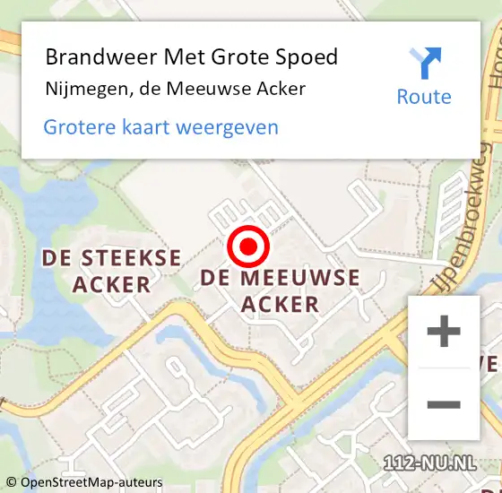 Locatie op kaart van de 112 melding: Brandweer Met Grote Spoed Naar Nijmegen, de Meeuwse Acker op 23 september 2023 00:42
