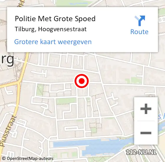 Locatie op kaart van de 112 melding: Politie Met Grote Spoed Naar Tilburg, Hoogvensestraat op 23 september 2023 02:45