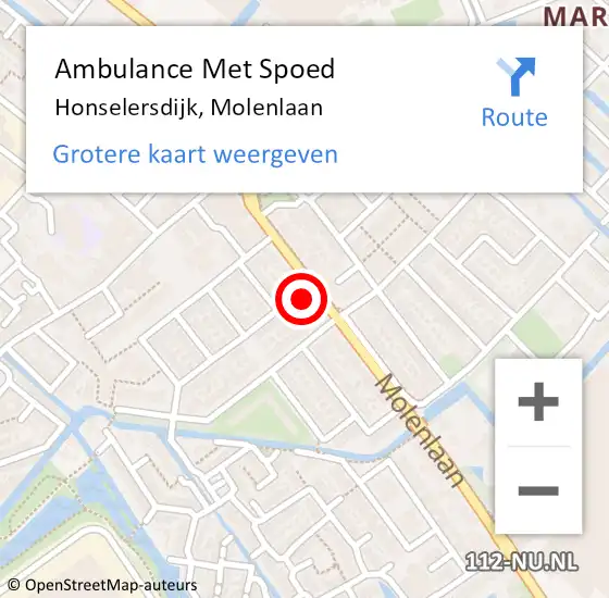 Locatie op kaart van de 112 melding: Ambulance Met Spoed Naar Honselersdijk, Molenlaan op 23 september 2023 07:19