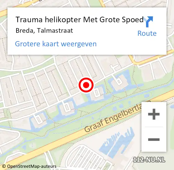 Locatie op kaart van de 112 melding: Trauma helikopter Met Grote Spoed Naar Breda, Talmastraat op 23 september 2023 08:24