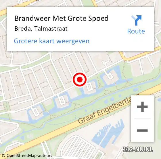 Locatie op kaart van de 112 melding: Brandweer Met Grote Spoed Naar Breda, Talmastraat op 23 september 2023 08:45