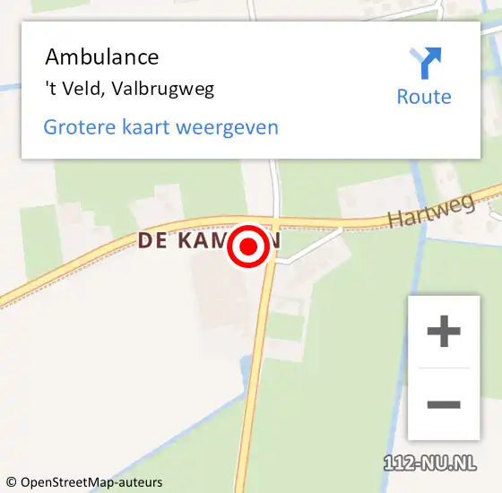 Locatie op kaart van de 112 melding: Ambulance 't Veld, Valbrugweg op 23 september 2023 10:30