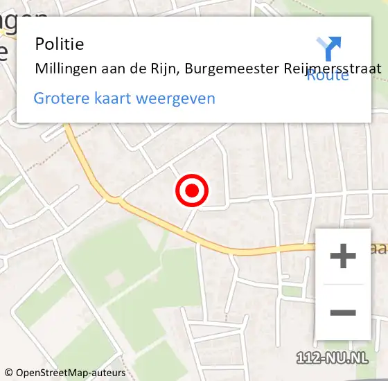 Locatie op kaart van de 112 melding: Politie Millingen aan de Rijn, Burgemeester Reijmersstraat op 23 september 2023 10:39