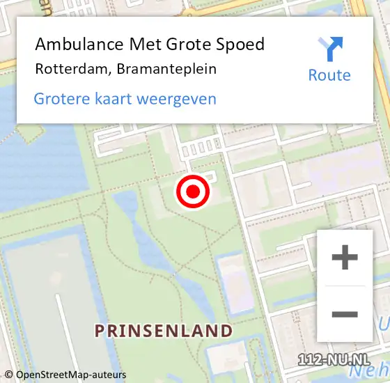Locatie op kaart van de 112 melding: Ambulance Met Grote Spoed Naar Rotterdam, Bramanteplein op 23 september 2023 12:35
