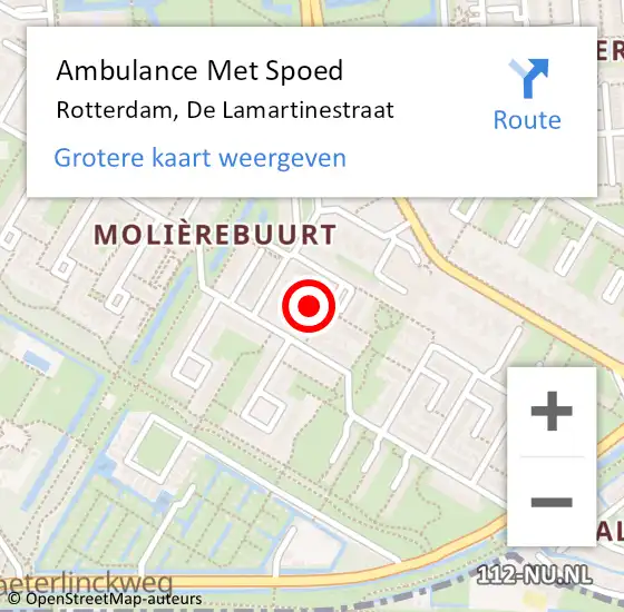 Locatie op kaart van de 112 melding: Ambulance Met Spoed Naar Rotterdam, De Lamartinestraat op 23 september 2023 13:42