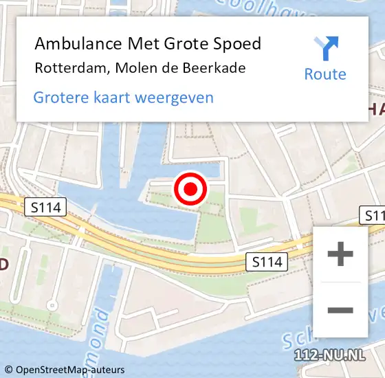 Locatie op kaart van de 112 melding: Ambulance Met Grote Spoed Naar Rotterdam, Molen de Beerkade op 23 september 2023 13:57