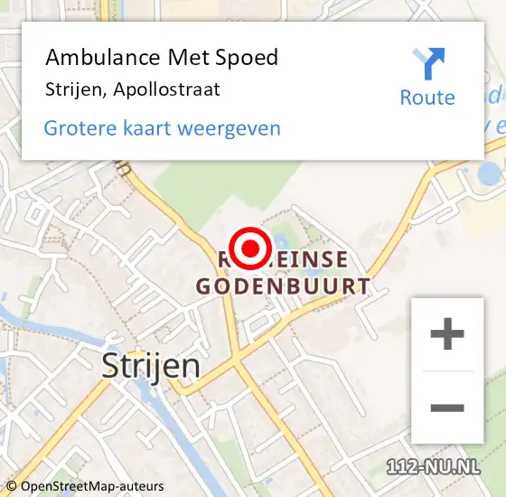 Locatie op kaart van de 112 melding: Ambulance Met Spoed Naar Strijen, Apollostraat op 23 september 2023 15:57