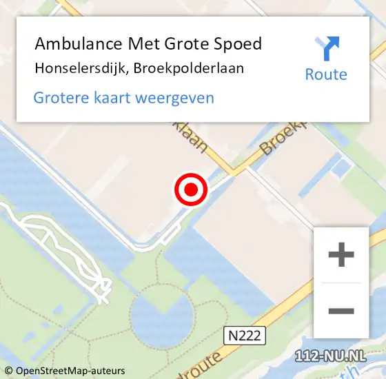 Locatie op kaart van de 112 melding: Ambulance Met Grote Spoed Naar Honselersdijk, Broekpolderlaan op 23 september 2023 16:14