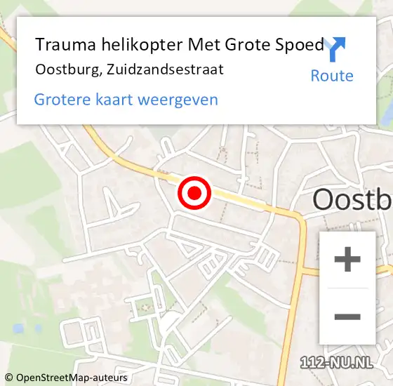 Locatie op kaart van de 112 melding: Trauma helikopter Met Grote Spoed Naar Oostburg, Zuidzandsestraat op 23 september 2023 17:28