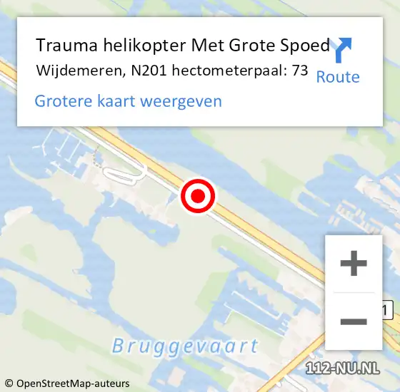 Locatie op kaart van de 112 melding: Trauma helikopter Met Grote Spoed Naar Wijdemeren, N201 hectometerpaal: 73 op 23 september 2023 19:25