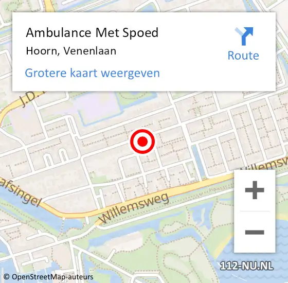 Locatie op kaart van de 112 melding: Ambulance Met Spoed Naar Hoorn, Venenlaan op 23 september 2023 20:06