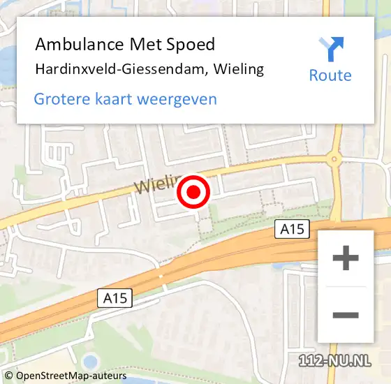 Locatie op kaart van de 112 melding: Ambulance Met Spoed Naar Hardinxveld-Giessendam, Wieling op 23 september 2023 21:12