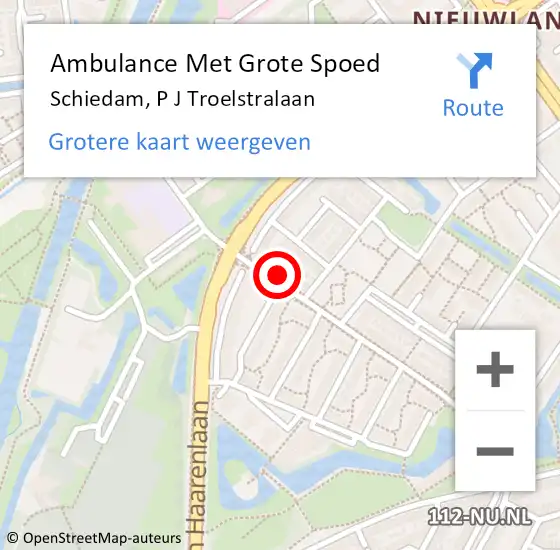 Locatie op kaart van de 112 melding: Ambulance Met Grote Spoed Naar Schiedam, P J Troelstralaan op 23 september 2023 22:40