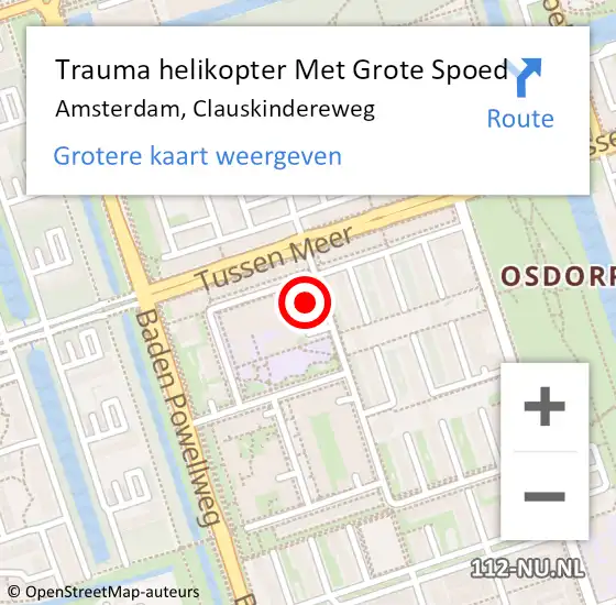 Locatie op kaart van de 112 melding: Trauma helikopter Met Grote Spoed Naar Amsterdam, Clauskindereweg op 23 september 2023 23:05