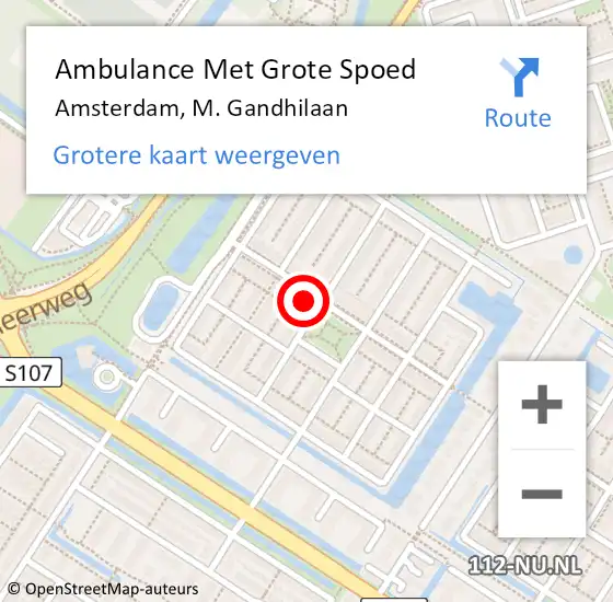 Locatie op kaart van de 112 melding: Ambulance Met Grote Spoed Naar Amsterdam, M. Gandhilaan op 24 september 2023 00:36