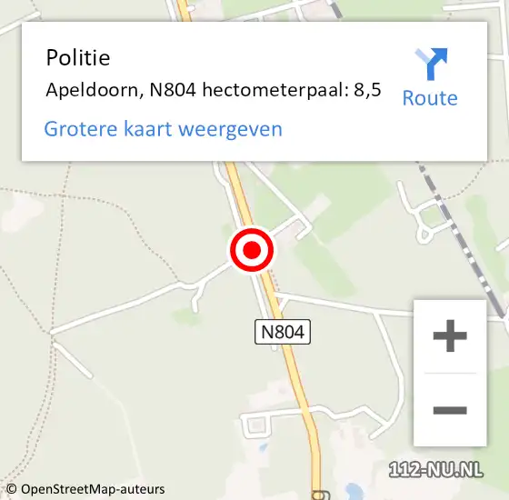 Locatie op kaart van de 112 melding: Politie Apeldoorn, N804 hectometerpaal: 8,5 op 24 september 2023 00:45