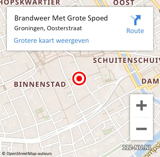 Locatie op kaart van de 112 melding: Brandweer Met Grote Spoed Naar Groningen, Oosterstraat op 24 september 2023 02:17