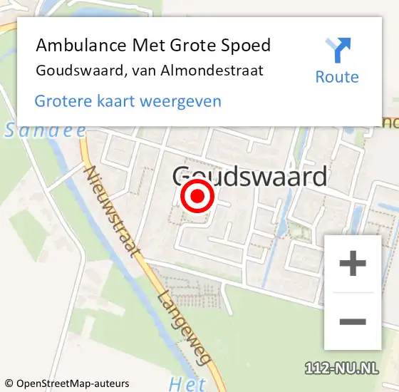Locatie op kaart van de 112 melding: Ambulance Met Grote Spoed Naar Goudswaard, van Almondestraat op 24 september 2023 03:14