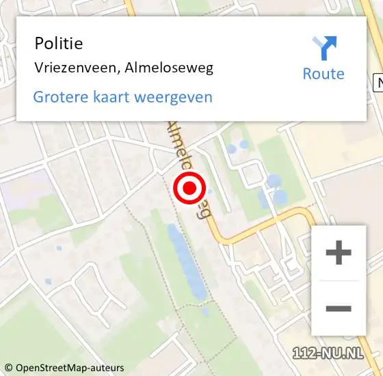 Locatie op kaart van de 112 melding: Politie Vriezenveen, Almeloseweg op 24 september 2023 05:12