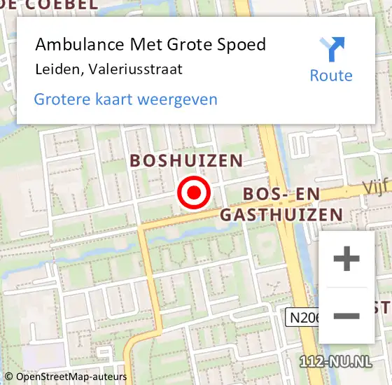 Locatie op kaart van de 112 melding: Ambulance Met Grote Spoed Naar Leiden, Valeriusstraat op 24 september 2023 05:40
