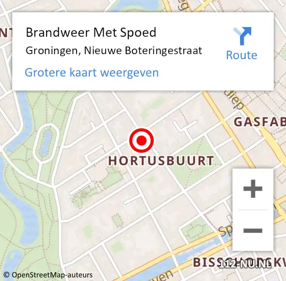 Locatie op kaart van de 112 melding: Brandweer Met Spoed Naar Groningen, Nieuwe Boteringestraat op 24 september 2023 12:08