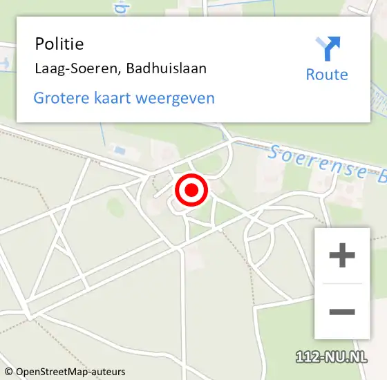 Locatie op kaart van de 112 melding: Politie Laag-Soeren, Badhuislaan op 24 september 2023 13:29